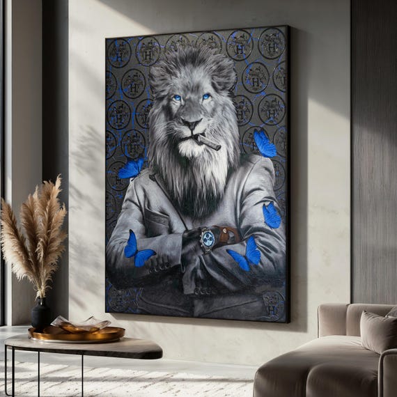 Luxury Lion Painting, Modern Animal Wall Art