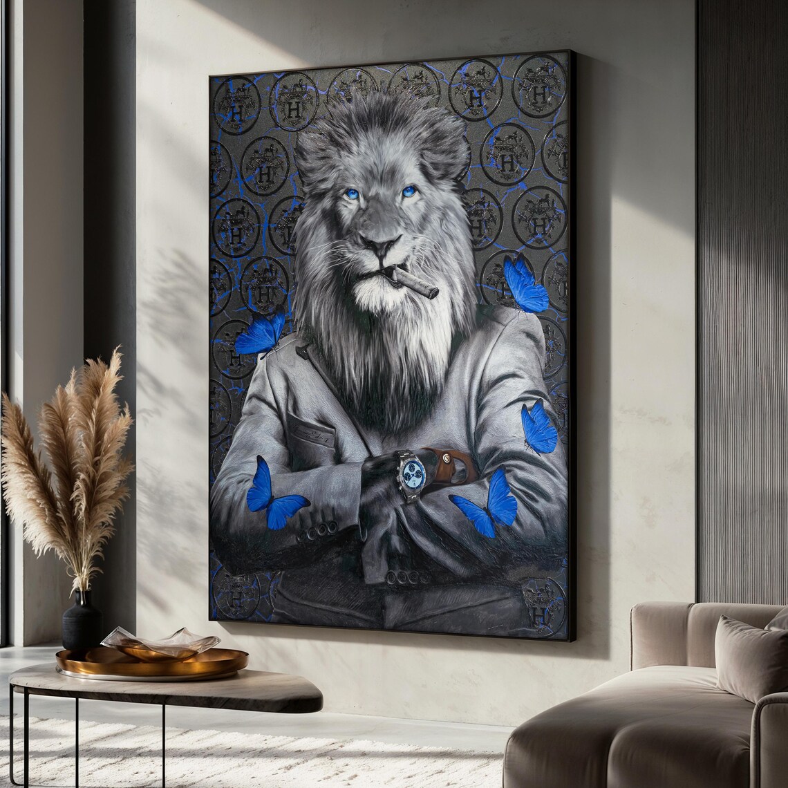 Luxury Lion Painting, Modern Animal Wall Art