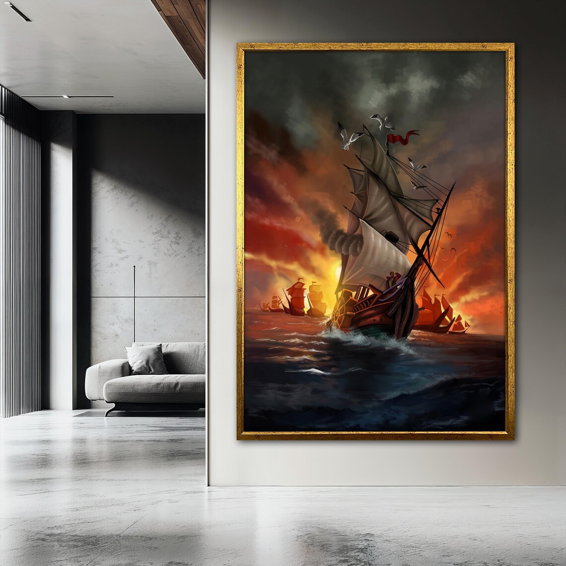Sailing Ship Vintage Pirate Battle Scene Art Print - Image 3