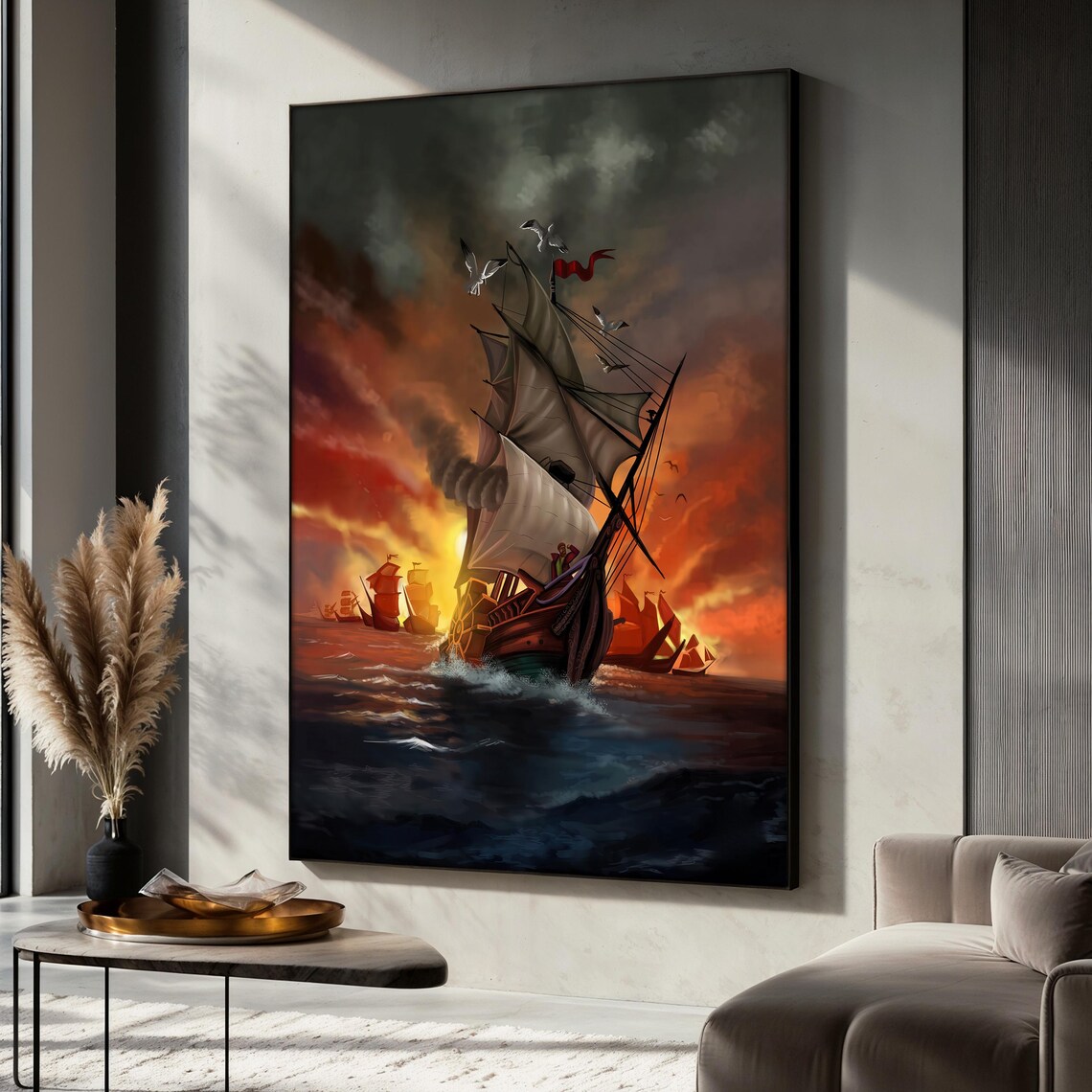 Sailing Ship Vintage Pirate Battle Scene Art Print