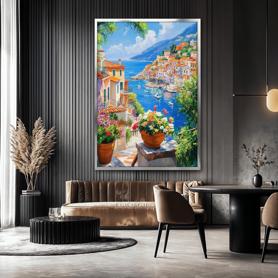 Mediterranean Coastal View Painting, Seaside Landscape - Image 2