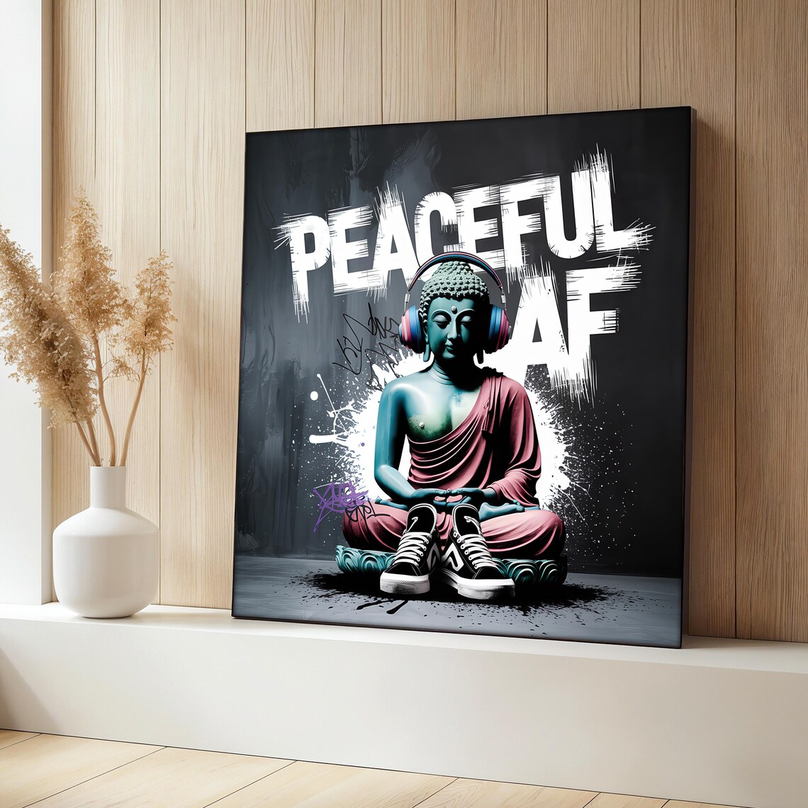Graffiti Buddha Painting, Urban Zen Decor