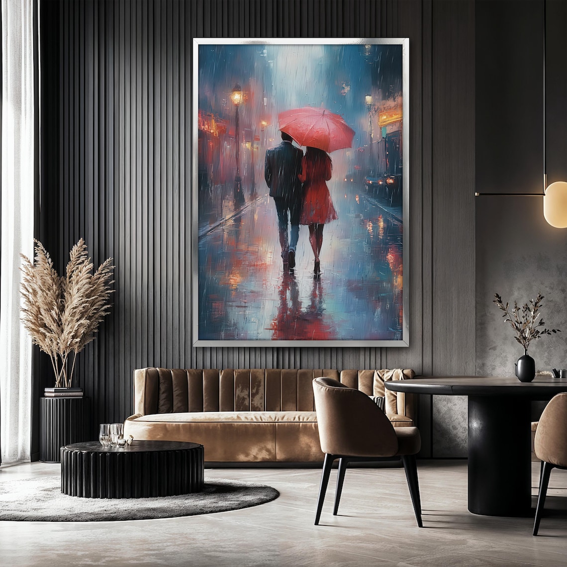 Romantic Rainy Walk, Couple Under Umbrella Art - Image 2