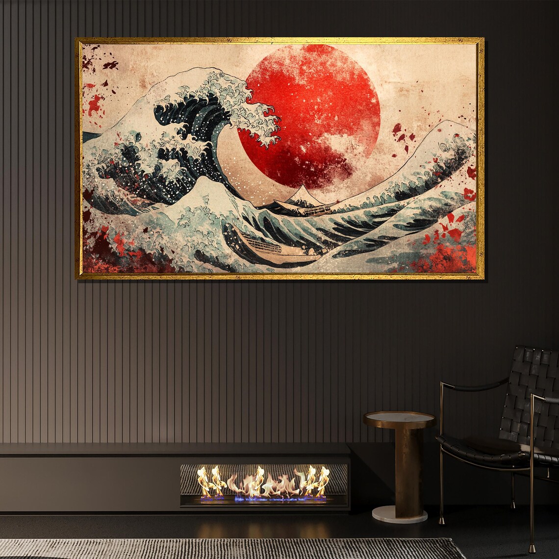Great Wave and Rising Sun, Japanese Ocean Art