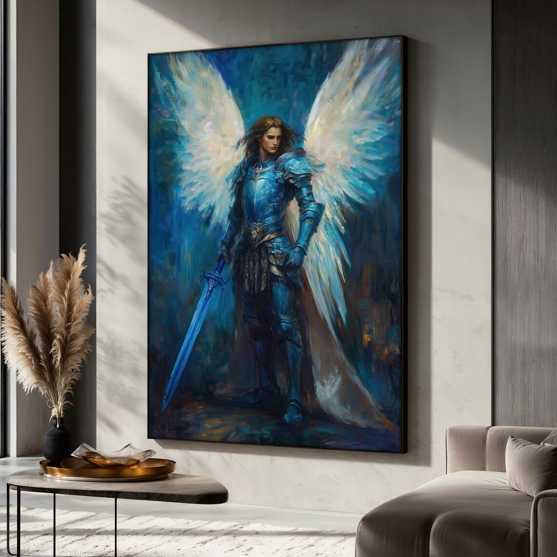 Archangel Warrior Painting, Fantasy Guardian Decor