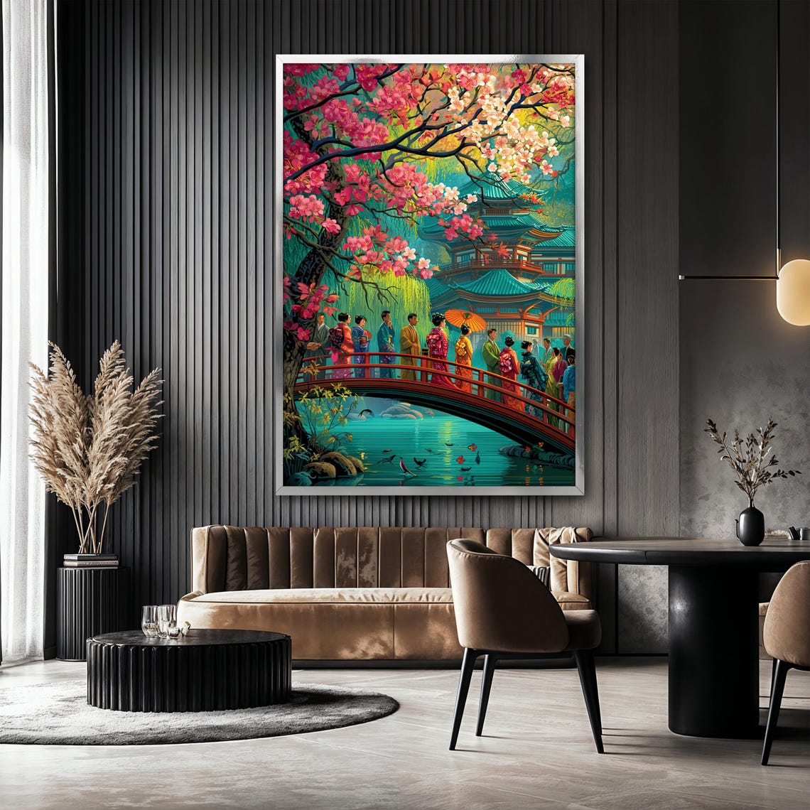 Japanese Culture Painting, Geisha And Temple Scene Art Print - Image 2