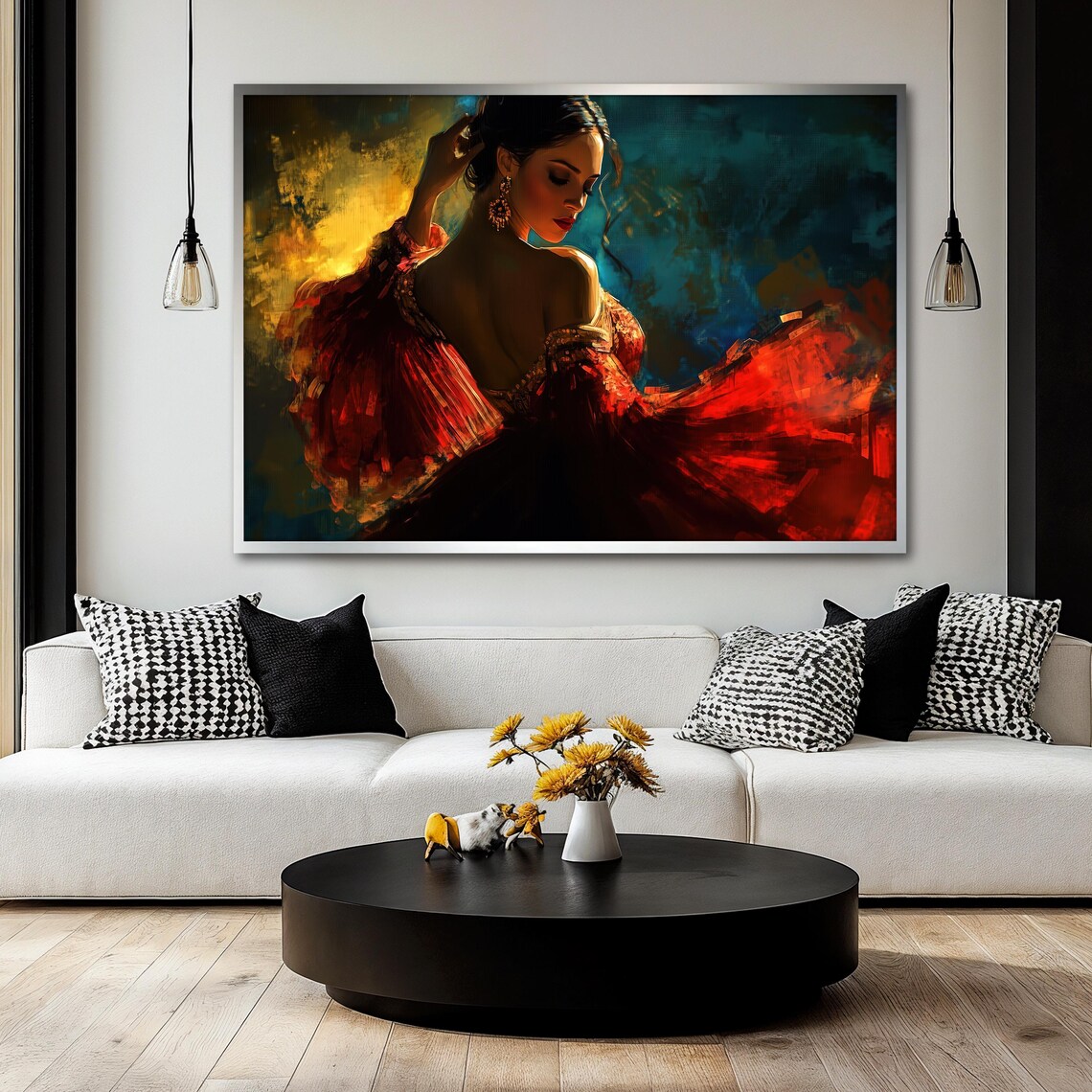 Elegant Woman In Red Painting, Modern Portrait - Image 2