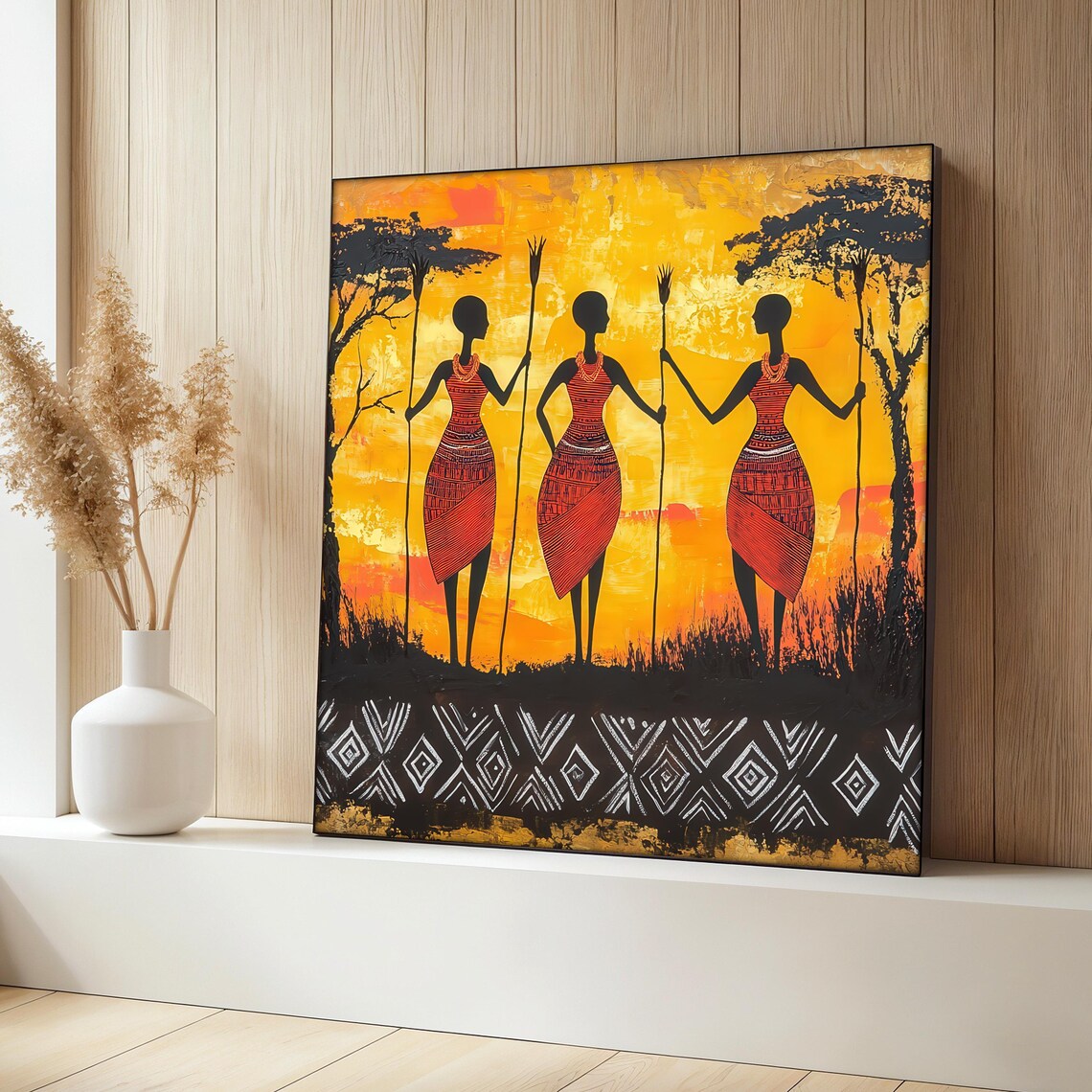 African Women Painting In Sunset Colors Art Print