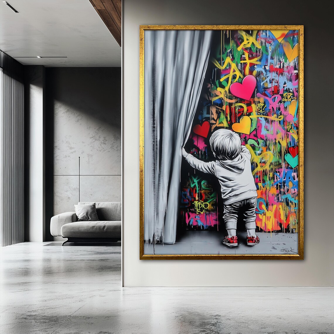 Graffiti Heart Wall Painting, Modern Urban Decor - Image 3