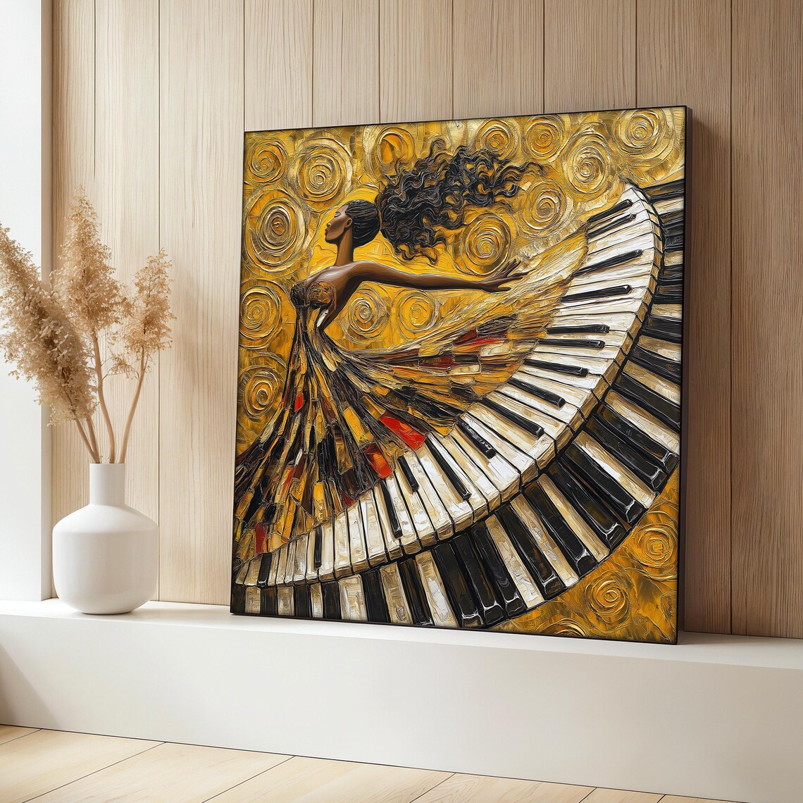 Elegant Piano Woman, Abstract Music Art Print