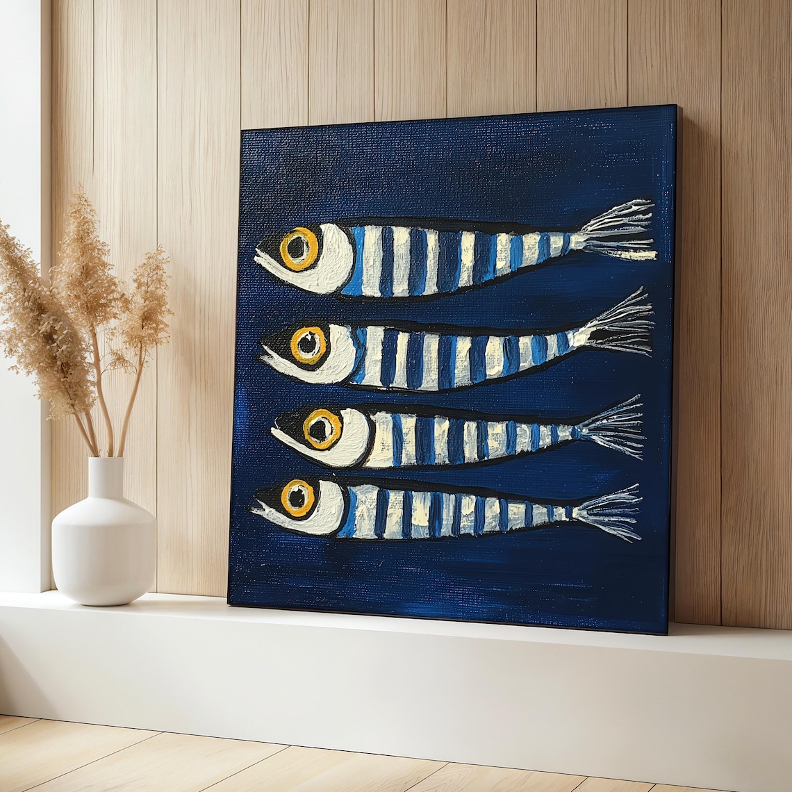 Sardines Painting, Nautical Coastal Kitchen Art Print
