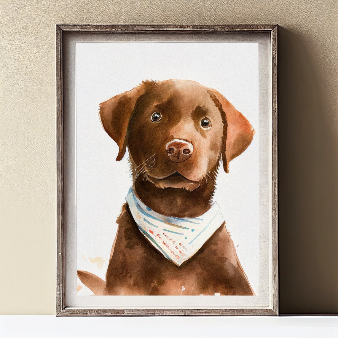 Chocolate Labrador Puppy Wearing Bandana Watercolor Dog Art Poster - Image 2
