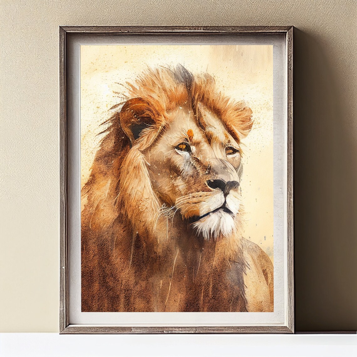 Lion Watercolor Art Print, African Lion Painting