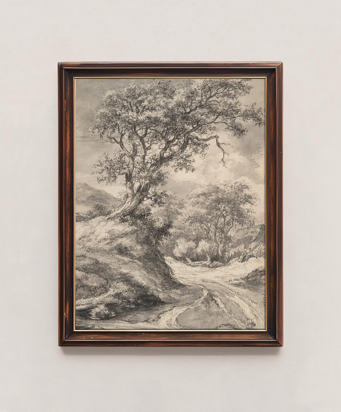 Oak Tree Sketch Art Antique Landscape Art Illustration Vintage Wall Art