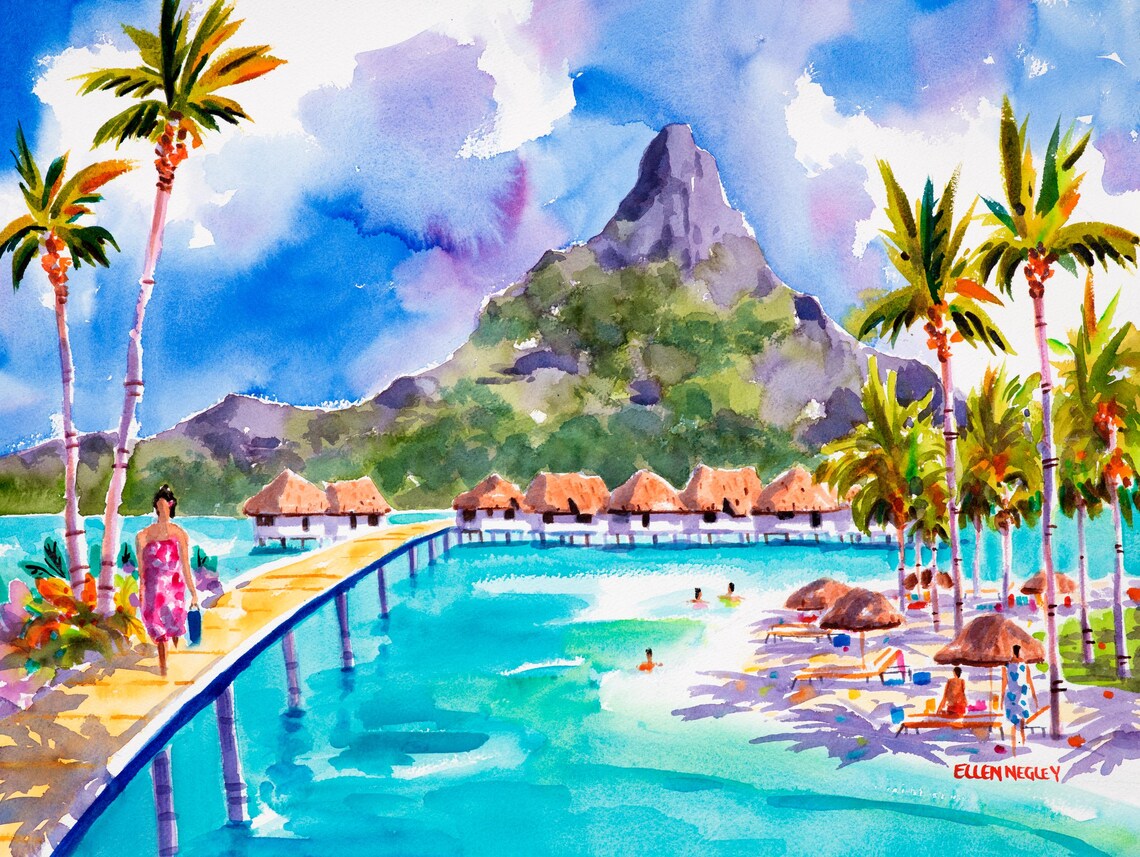 Bora Bora Watercolor Art Print by Ellen Negley