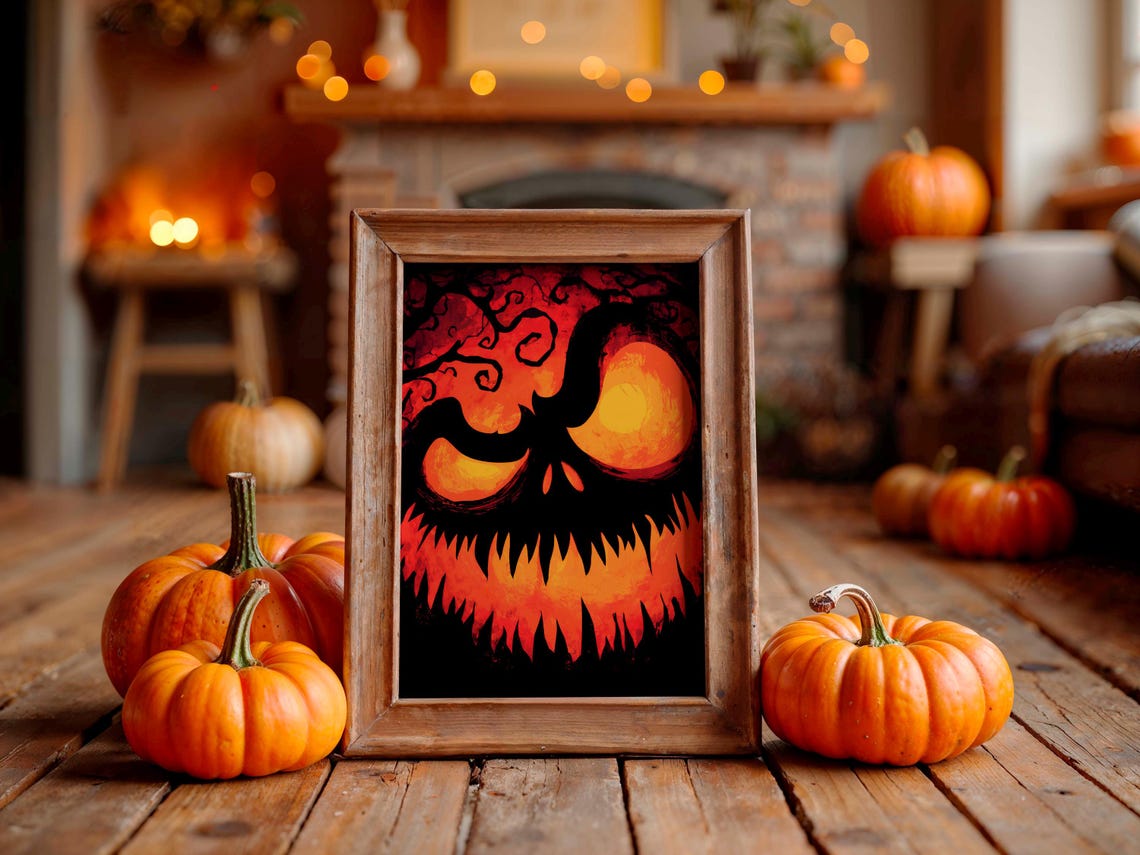 Glowing Evil Jack-O-Lantern Face Fiery Red Gothic Halloween Poster