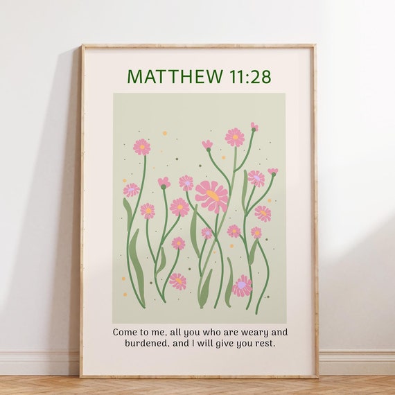 Christian Wall Art Matthew Print Bible Verse Scripture Art Christian Poster Wall Decor Christian Gift Flower Print