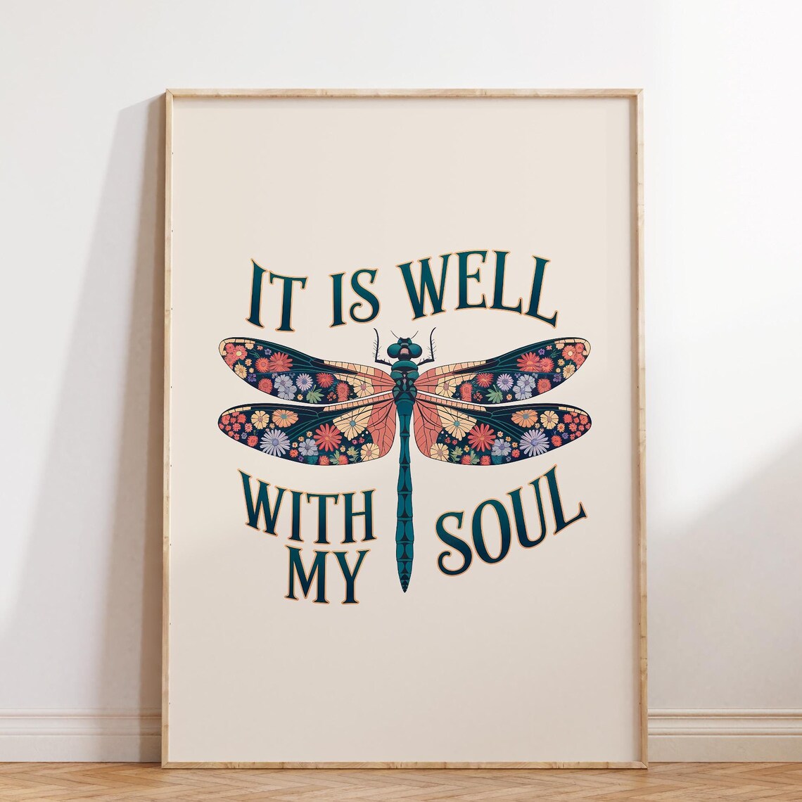 It Is Well With My Soul Vintage Floral Dragonfly Hymn Poster