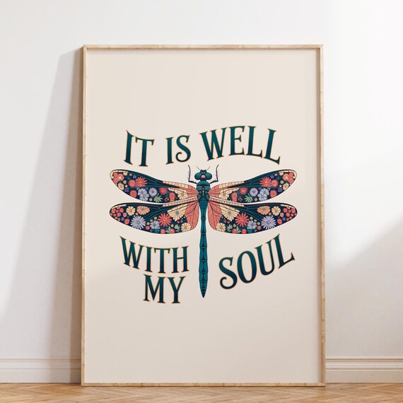 It Is Well With My Soul Vintage Floral Dragonfly Hymn Poster