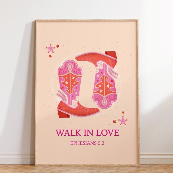 Pink Starry Cowboy Boots Walk In Love Ephesians 5:2 Western Poster