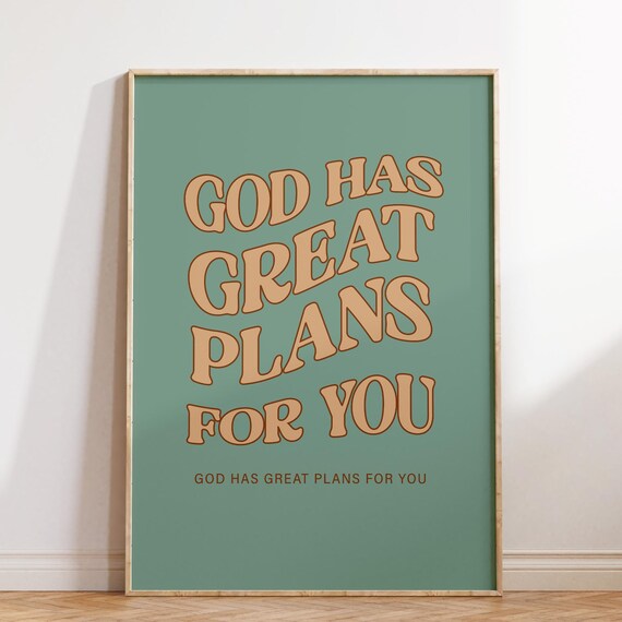 God Has Great Plans For You Retro Wavy Type Sage Green Poster