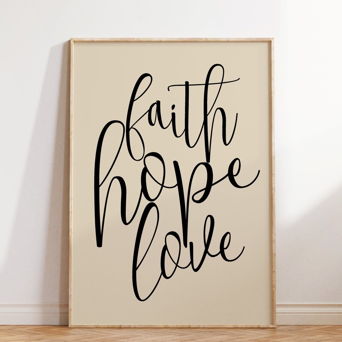 Faith Hope Love Script Calligraphy Christian Wall Quote Poster