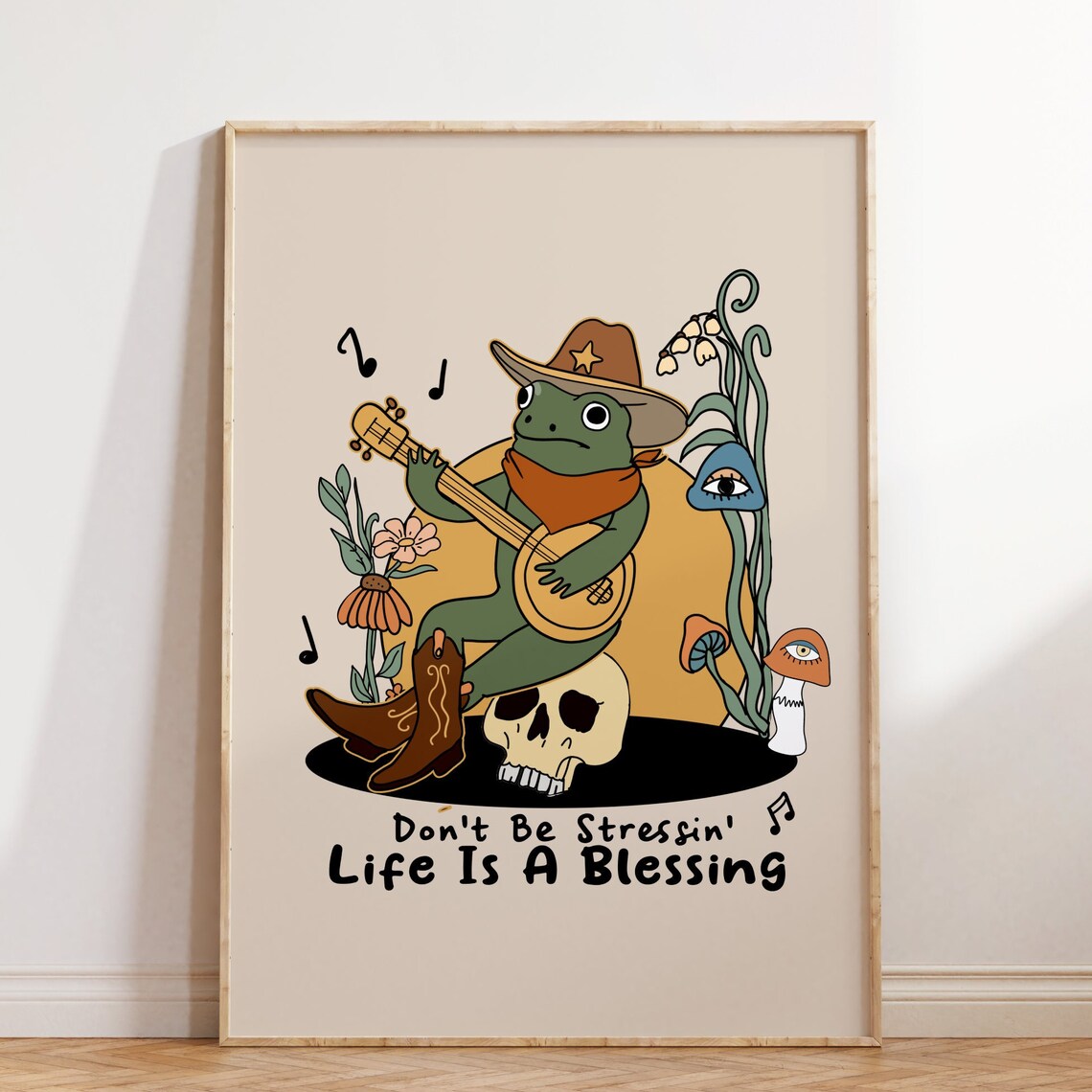 Retro Cowboy Frog Playing Banjo Life Is A Blessing Poster Art - Image 5