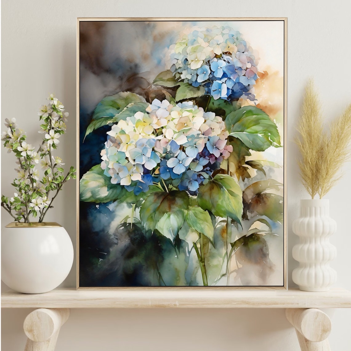 Hydrangea Watercolor Blue Flower Botanical Art Print - Image 2
