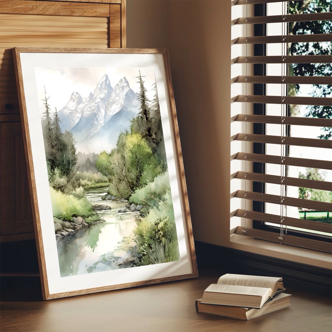 Mountain River Watercolor Painting Print - Image 2