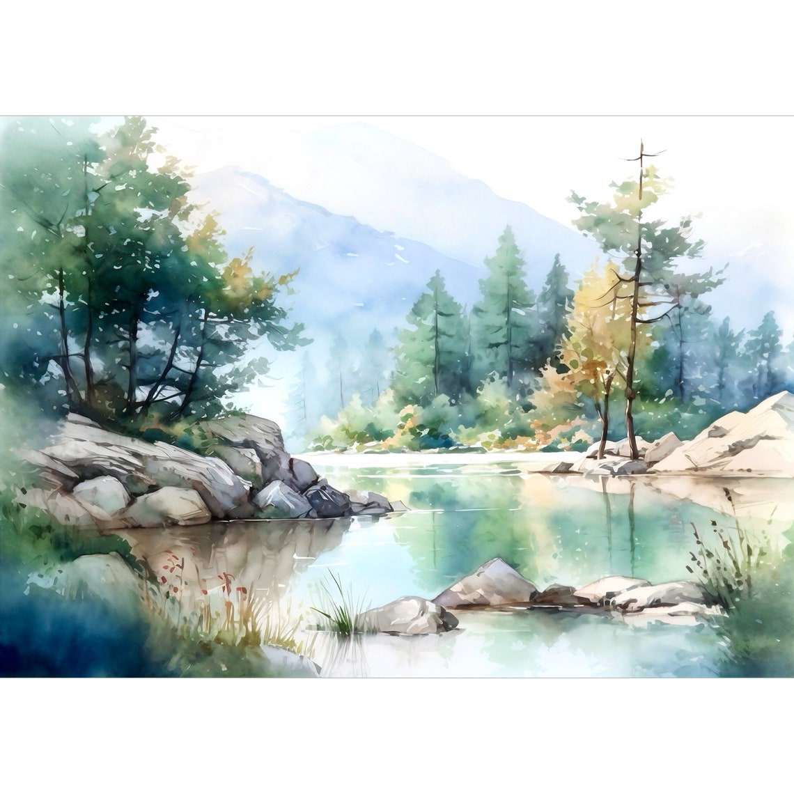 Mountain Landscape Watercolor Painting Art Print Mountain Lake Wall Art Home Decor Gift Art - Image 2