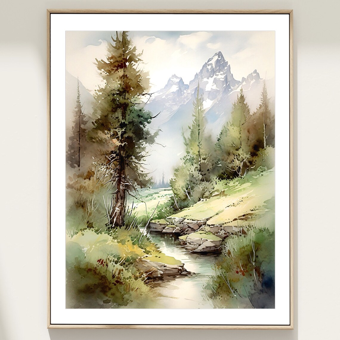 Grand Teton Art Print, Watercolor Mountain Landscape - Image 3
