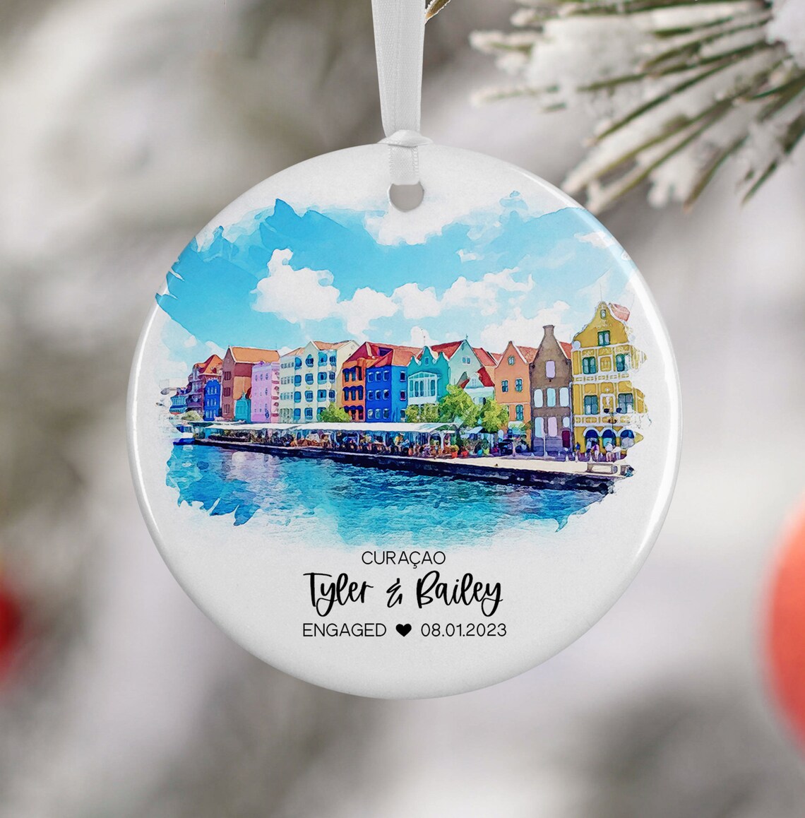Curacao Christmas Ornament Watercolor Travel Poster