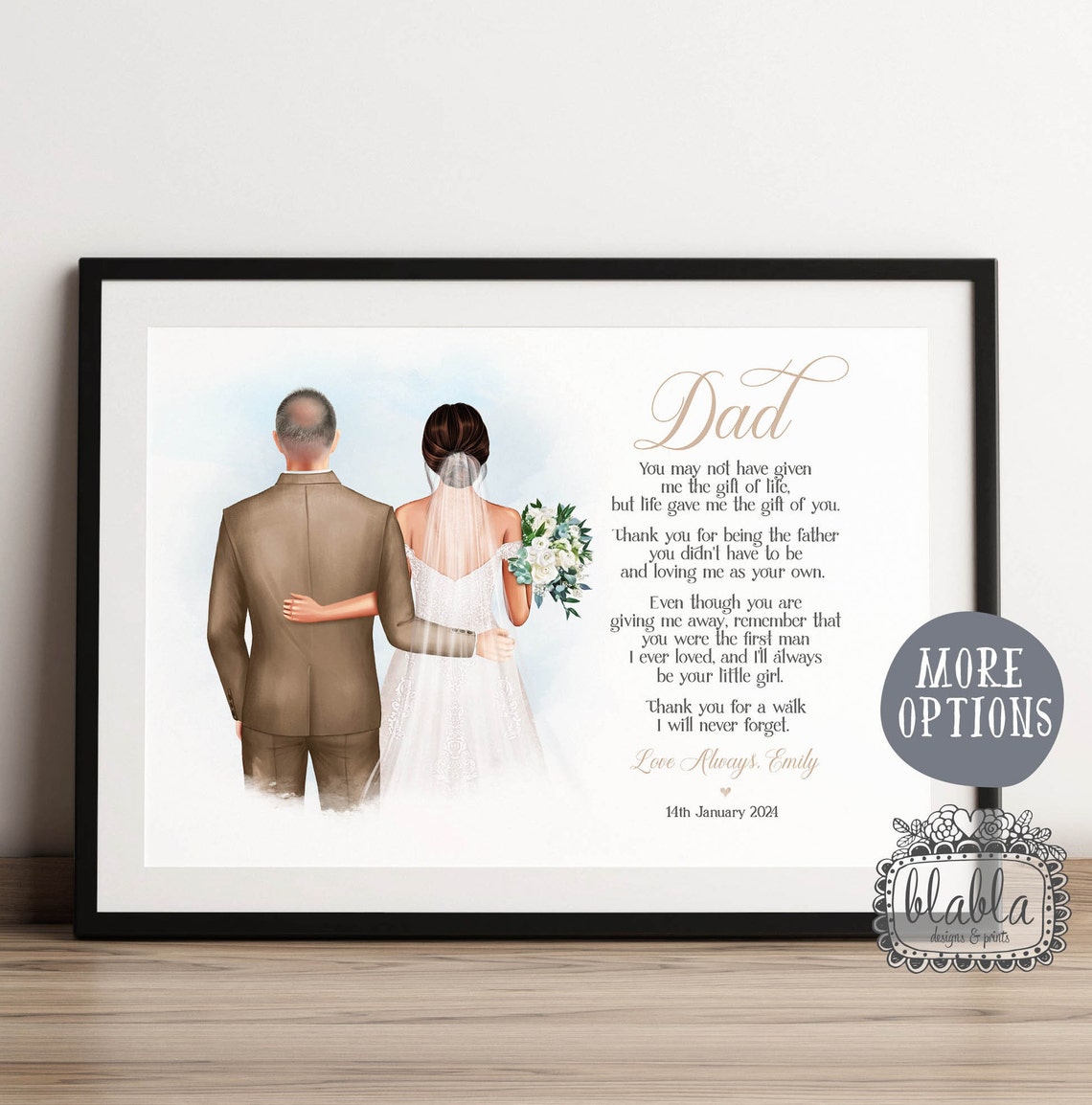 Stepdad Wedding Poem Gift for Dad Bride Portrait Wall Poster