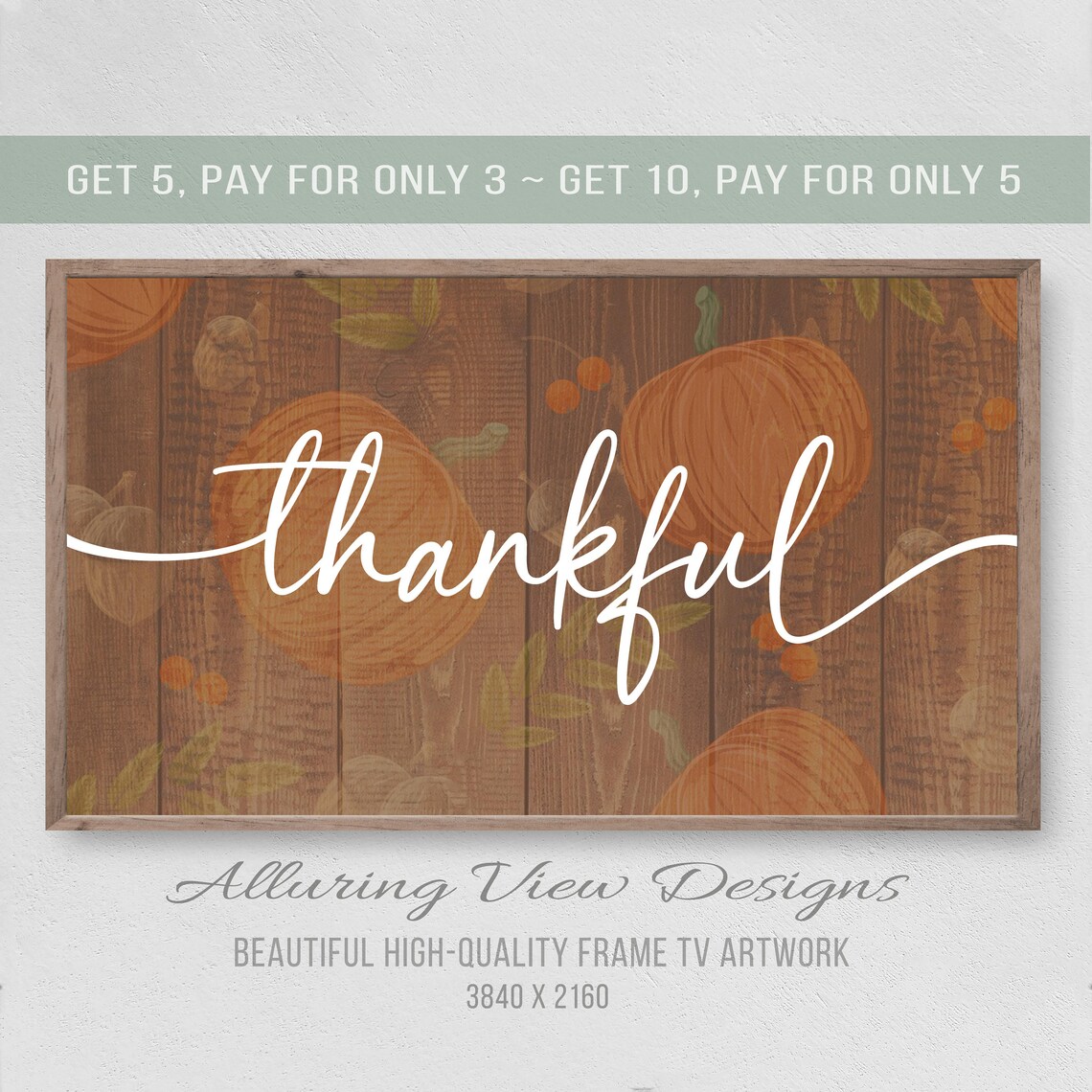 Thanksgiving Thankful Wood Pumpkins Fall Art Print
