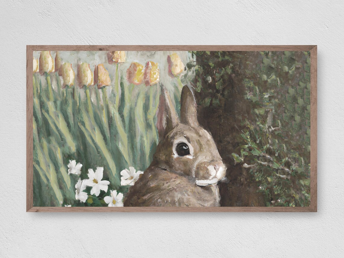 Easter Brown Bunny With Tulips, Spring Art Print