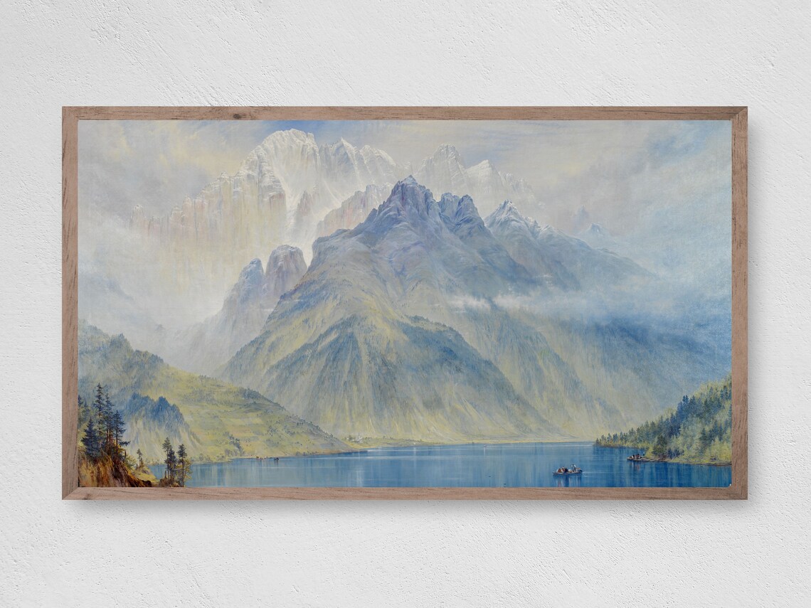 Classic Lakeside Painting Art Print, Lake Scene
