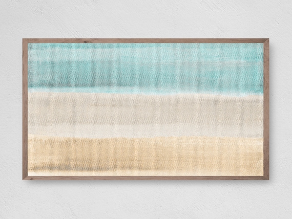 Turquoise Tan Beach Abstract Stripes Coastal Modern Wall Art