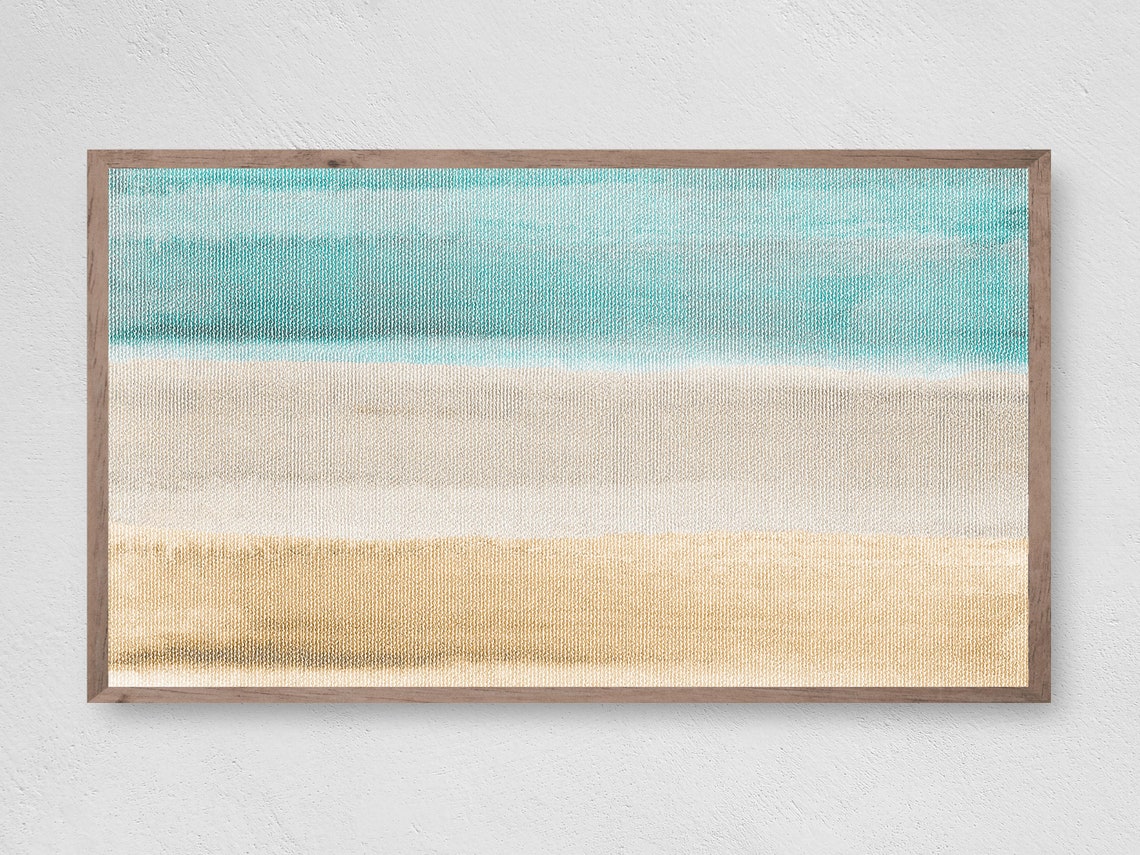 Turquoise Tan Beach Abstract Stripes Coastal Modern Wall Art