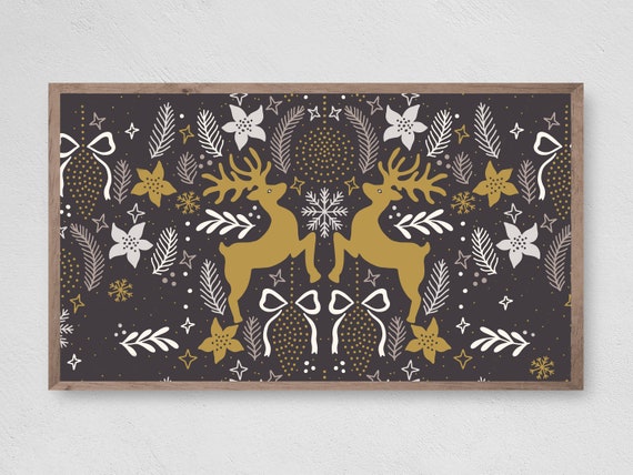Christmas Modern Reindeers Art Print, Holiday Decor