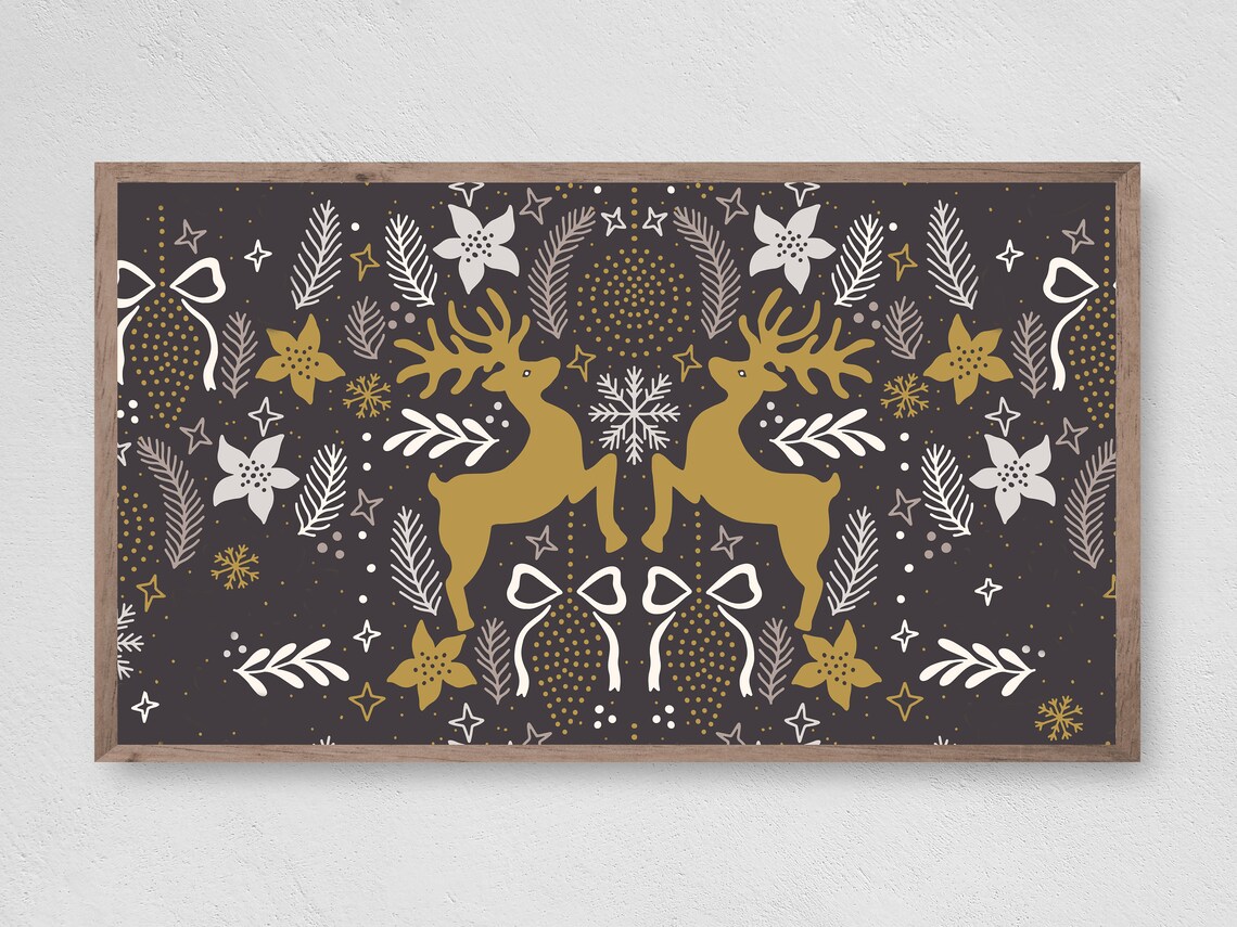 Christmas Modern Reindeers Art Print, Holiday Decor