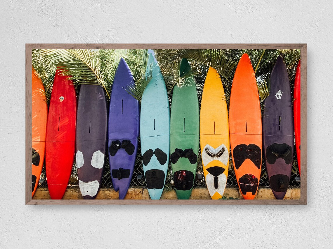 Rainbow Surfboards Art Print, Ocean Beach Theme