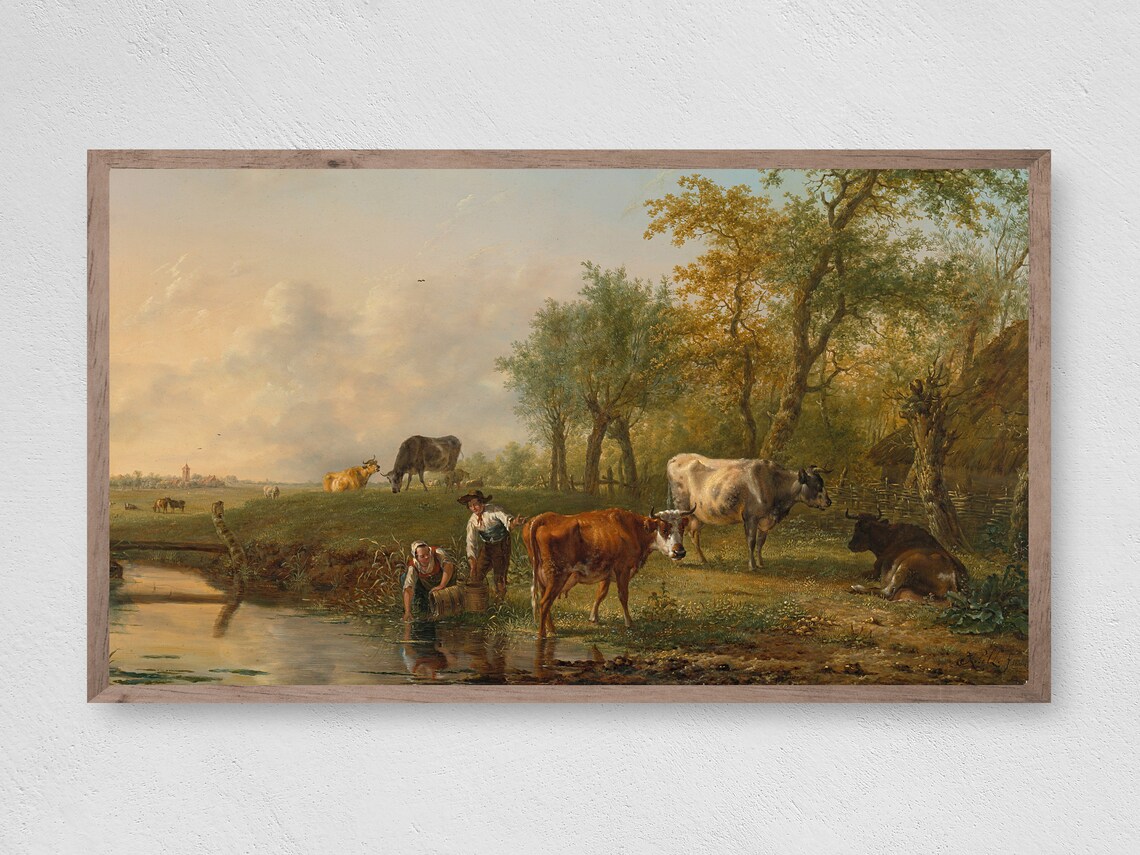 Country Cow Field Art Print, Farm Animal Decor