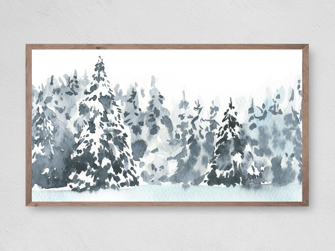 Christmas Snow-Capped Trees Watercolor Art Print