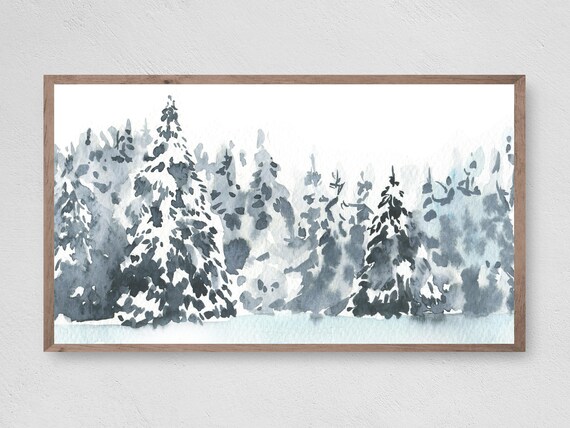 Christmas Snow-Capped Trees Watercolor Art Print