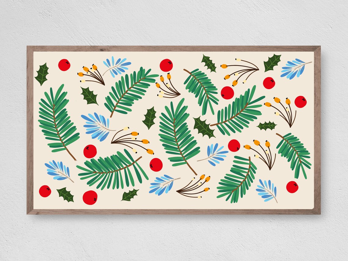 Christmas Holly Winter Frame TV Art Print