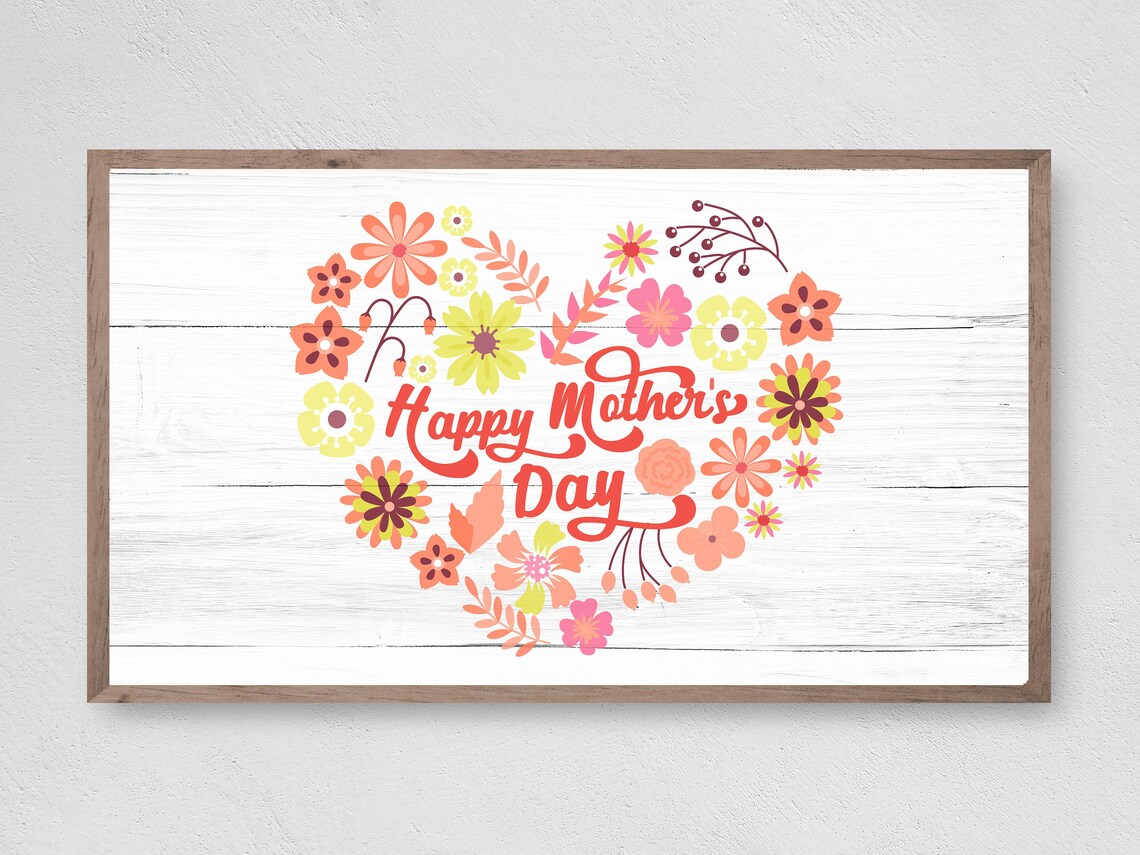 Happy Mothers Day Floral Heart Art Print