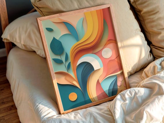 Matisse Inspired Colorful Abstract Wall Art Paper Cut Style For Modern Home Decor