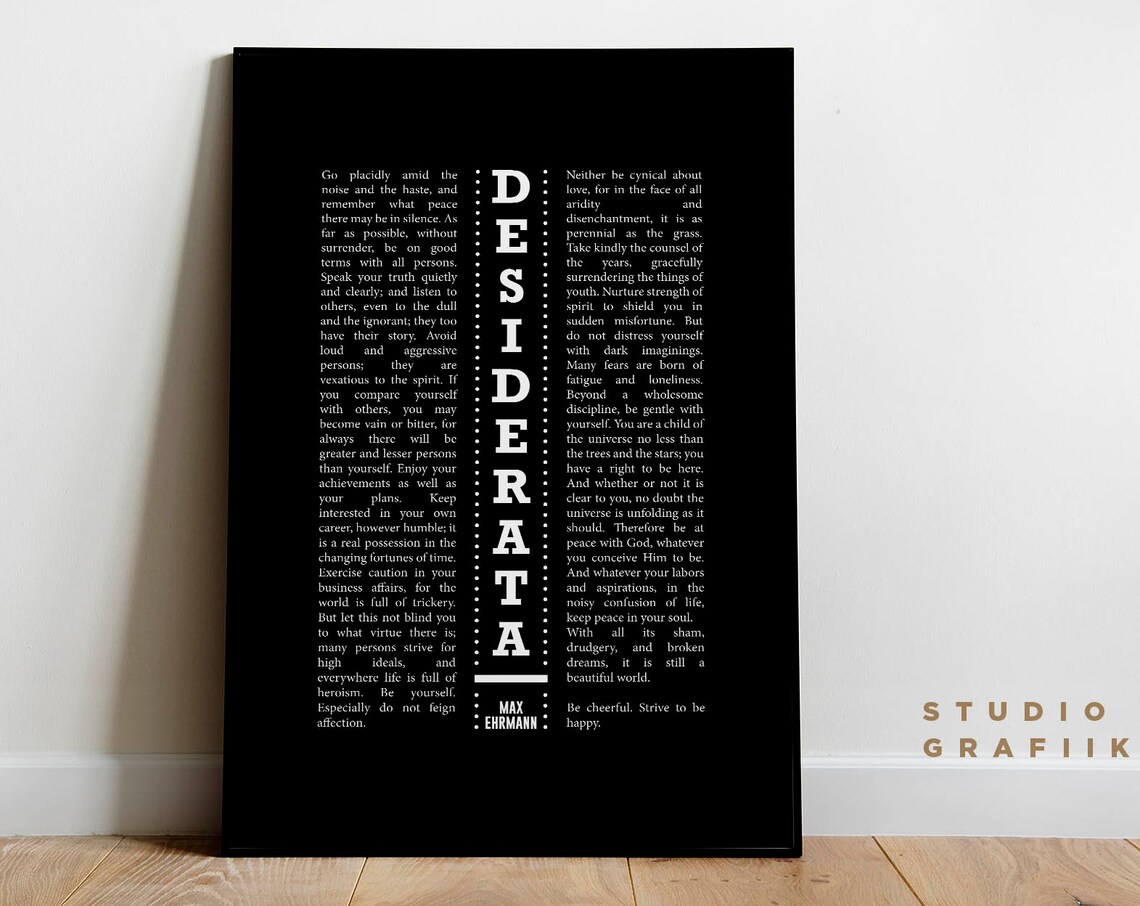Desiderata Typographic Poster, Motivational Poem