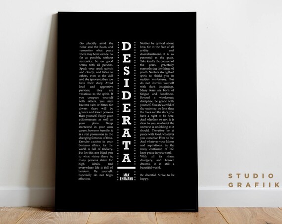Desiderata Typographic Poster, Motivational Poem