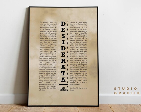 Desiderata Art Print Unframed Poster Max Ehrmann Poem Typographic Poster 16 Motivational Poem Print Literature Vintage Paper